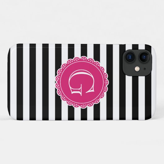 Black Striped Pattern Hot Pink Monogram Case-Mate iPhone Case (Achterkant (horizontaal))