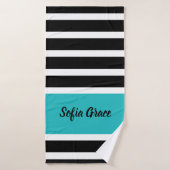 Black Stripes Aqua Nom personnalisé Serviette de b (Serviette de bain)