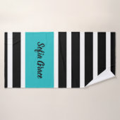 Black Stripes Aqua Nom personnalisé Serviette de b (Serviette de bain)