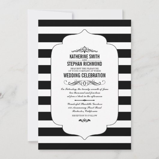Black Stripes Ascot Chic Wedding Invitations (Devant)