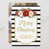 Black Stripes Fleurs rouges Joyeux Noël Carte (Devant / Derrière)