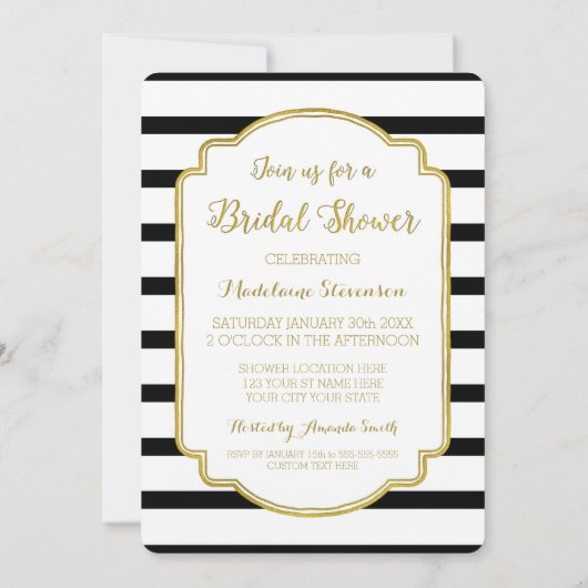Black Stripes Gold Bridal Douche Invitations (Dos)