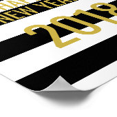 Black Stripes Gold Confetti Happy Nieuwjaar 2018 Poster (Hoek)