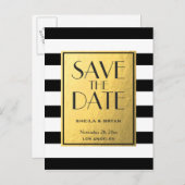 Black Stripes Gold Foil Enregistrer la date carte (Devant / Derrière)