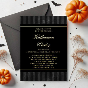 Black Stripes Halloween Party Gold Folie Uitnodiging