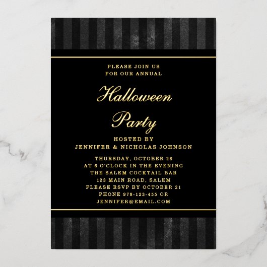 Black Stripes Halloween Party Gold Folie Uitnodiging (Voorkant)