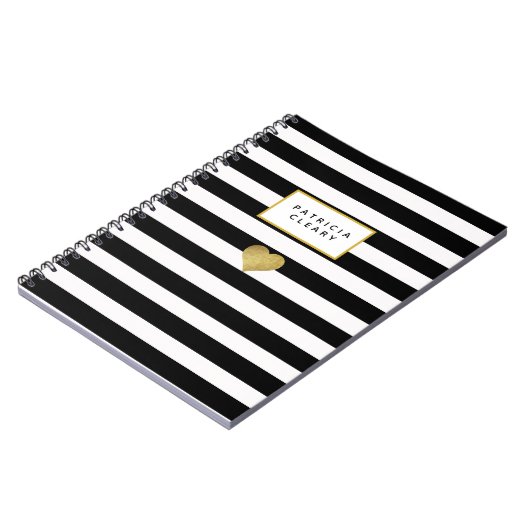 Black Stripes & Metallic Gold Heart Notitieboek (Linkerzijde)
