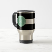 Black Stripes Pattern, Mint Green Monogram Reisbeker (Voorkant links)
