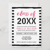 Black Stripes Pink Class of 2023 Graduation Party Kaart (Voorkant)