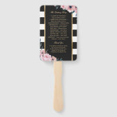 Black Stripes Pink Floral Wedding Programme Handwaaier (Achterkant)