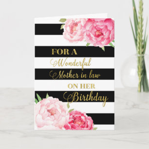 Black Stripes Pink Flowers Moeder in Wet Birthday Kaart