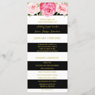 Black Stripes Pink Watercolor Programme de mariage