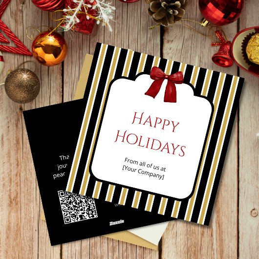 Black Stripes & Red Bow Custom Corporate Groeten Feestdagenkaart