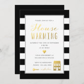 Black Stripes Single Housewarming Party Kaart (Voorkant / Achterkant)