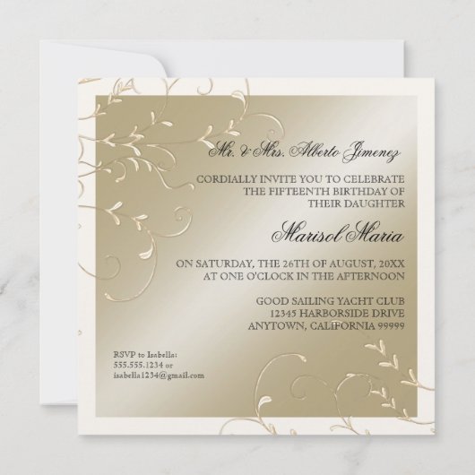 Black Stropdas Elegance, Champagne Cream Quinceane Kaart (Achterkant)