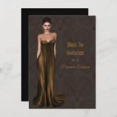 Black Stropdas Invitation for Dance & Dinner Kaart (Voorkant / Achterkant)