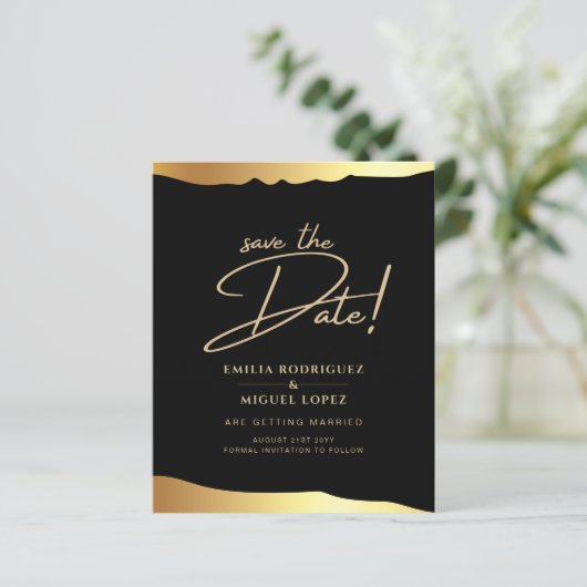 Black Stropdas Wedding Gold Foil Script Elegant Ev (Staand voorkant)