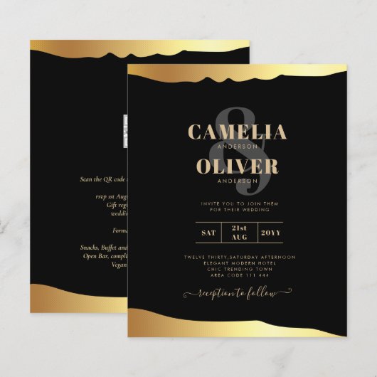Black Stropdas Wedding Gold Foil Script Elegant Ev (Voorkant / Achterkant)