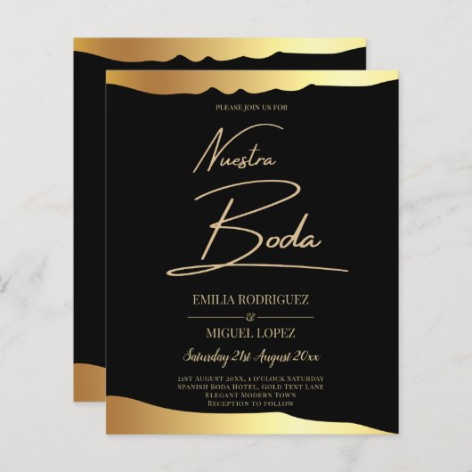 Black Stropdas Wedding Gold Foil Script Elegant Ev (Voorkant / Achterkant)