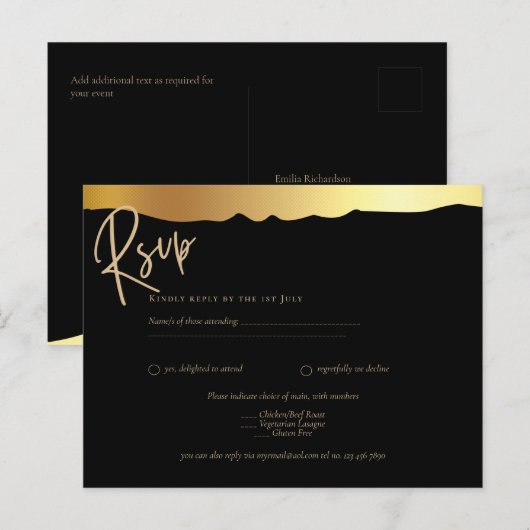 Black Stropdas Wedding Gold Foil Script Elegant Ev Briefkaart (Voorkant / Achterkant)