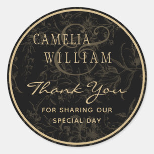 Black Stropdas Wedding Theme  Gold Damask Ronde Sticker