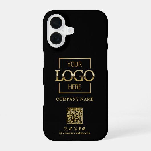 Black Stylish Minimalist Business Logo & QR Code iPhone 16 Hoesje (Achterkant)