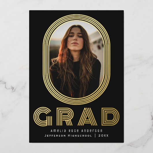 Black Stylish Retro Graduation Photo Faire-part (Recto)