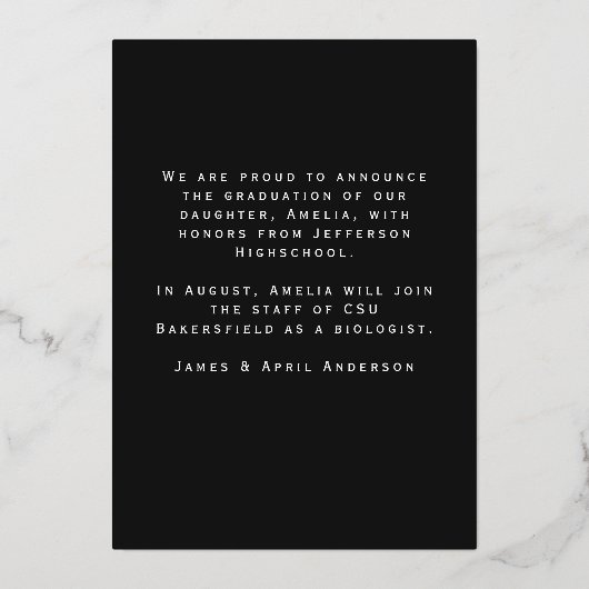 Black Stylish Retro Graduation Photo Faire-part (Verso)