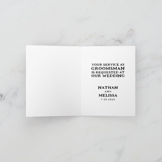 Black Suit Groomsman Proposal Kaart (Binnen)