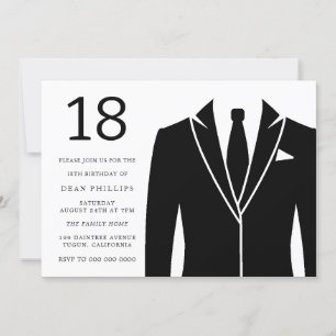 Black Suit & Stropdas 18th Birthday Party Invitati Kaart