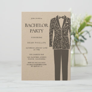 Black Suit & Stropdas  Bachelor Party Invitation Kaart