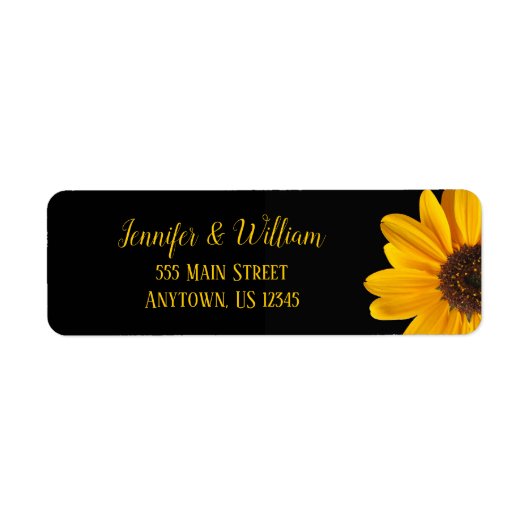 Black Sunflower Wedding Return Address Labels (Voorkant)