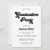 Black Super rétro Graduation Party Invitation (Devant)