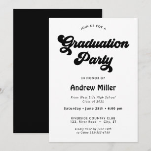 Black Super rétro Graduation Party Invitation