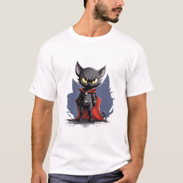 Black Superhero Cat with Red Cape T-Shirt