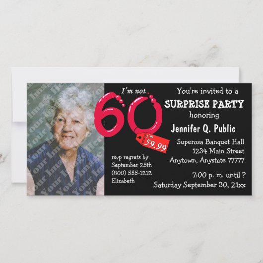 Black Surprise 60th Birthday Party Photo Invite (Voorkant)