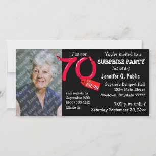 Black Surprise 70th Birthday Party Photo Invite