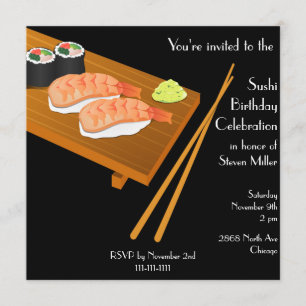 Black Sushi verjaardagsuitnodiging Kaart