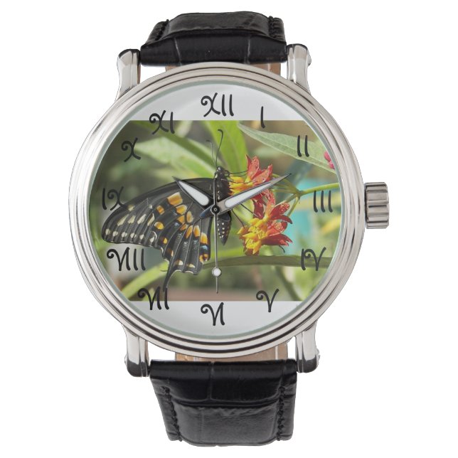 Black Swallowtail Butterfly #2-watch Horloge (Voorkant)