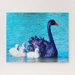 Black Swan met haar baby's, Jigzaag Puzzle Legpuzzel
