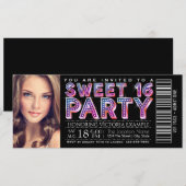 Black Sweet 16 Anniversaire Fête Invitation (Devant / Derrière)