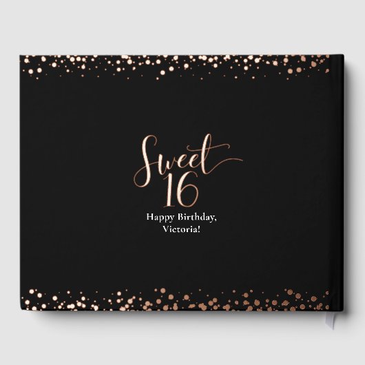Black Sweet 16 Anniversaire Glam Real Rose Gold Fo (Verso)