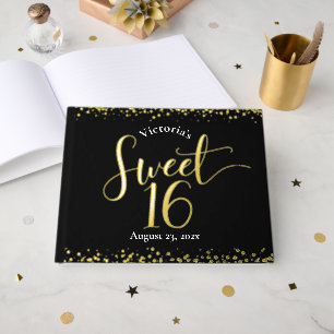 Black Sweet 16 Anniversaire Keepsaké Real Gold Foi