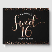 Black Sweet 16 Birthday Glam Echt Roos Goudfolie Gastenboek (Voorkant)