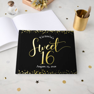 Black Sweet 16 Verjaardag Keepsake Echt Gouden Fol Gastenboek