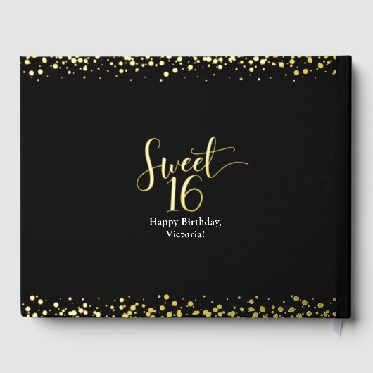 Black Sweet 16 Verjaardag Keepsake Echt Gouden Fol Gastenboek (Achterkant)