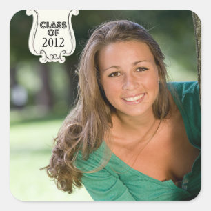 Black swirl badge aangepaste foto-afstuderen stick vierkante sticker