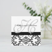 Black Swirl Damask Wedding Uitnodiging (Staand voorkant)