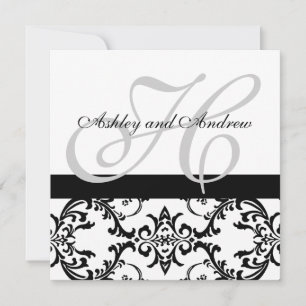 Black Swirl Damask Wedding Uitnodiging