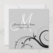 Black Swirl Monogram Gray Weddenschap Kaart (Voorkant)